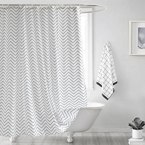 Ufelicity Classic Shower Curtain Polyester Soap Resistant, Black and White Stripe Bath Curtain Water Repellent with Rings for Hotel, Home, Extra Long, 72 Inch by 78 Inch