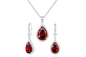 Sumonyo Women Jewelry Set Silver/Gold Plated Teardrop Pendant Necklace Dangle Drop Earrings Dangling Sets Birthstone Crystals Rhinestone,Birthday Anniversary Wedding Mother’s Day Gifts for Women