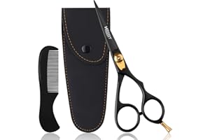 HB DOT 5.5" Professional Beard Scissors & Mustache Scissors, 100% German Stainless Steel with Beautiful Leather Case and Mustache Comb. Beard Scissors for Men (Black Titanium)