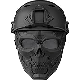 VPZENAR Airsoft Helmet and Mask, Full Face Mask with Detachable Goggles, Paintball Black Helmet with NVG Mount and Side Rail, Military Tactical Gear