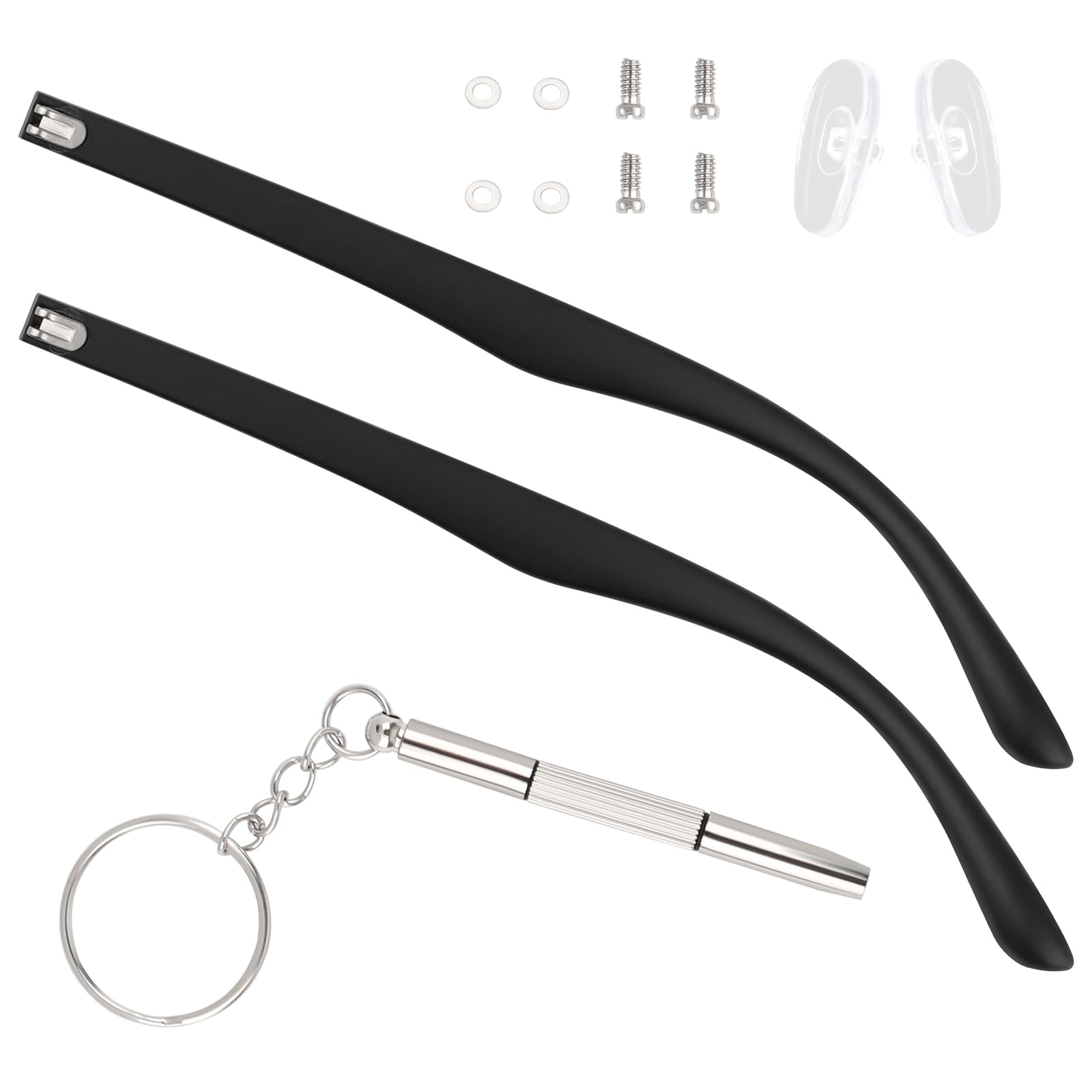 Photo 1 of 1 Pair Glasses Arm Replacement Kit, Universal Eyeglasses Repair Kit,Black Glasses Legs Replacement Eyeglass Arm Replacement Accessories with Screwdrivers, Screws, Washers, Nose Pads(6 mm)