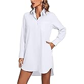LYANER Women's Collar V Neck Button Down Long Sleeve Cruved Hem Shirt Dress