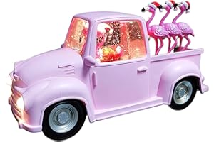 Acrylic Christmas Truck Flamingoes Water Spinning Glitter Santa Hat Flamingos LED Light Up Battery Operated Holiday Decoration Moments In Time 5.91”H
