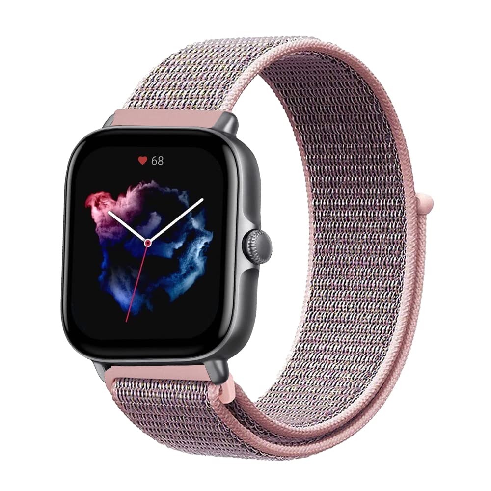 Niboow 20mm Strap for Amazfit T-Rex 3 Pro 44mm/Active 2/Active/GTS 4/GTS 4 Mini/GTS 3/GTS 2 Mini, Nylon Soft Watch Bands for Amazfit GTR Mini/Bip 3/Bip 3 Pro/Bip Lite/Bip U Pro - Pink — image 1
