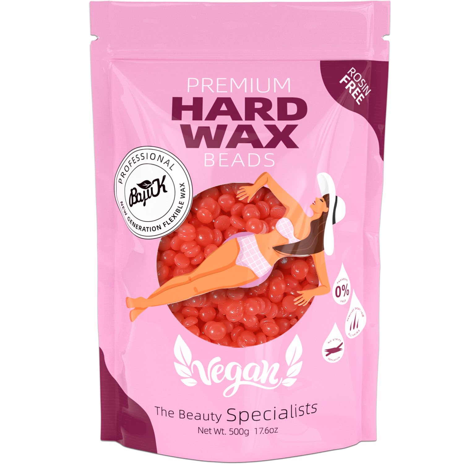 Wax Beads, BOYUJK Professional Hard Wax Beads for Full Body, Facial And Legs, Painless Gentle Hair Removal Wax Beads for Women and Men (500g, Red)