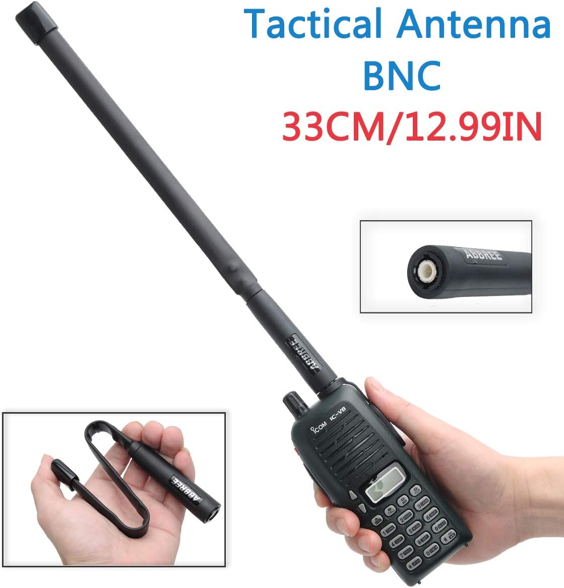ABBREE Dual Band 144/430mHz BNC Foldable CS Tactical Antenna for Icom IC-V80 IC-V82 Two Way Radio (13in)