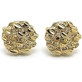 Unisex Rough Textured Cookie Nugget Stud Pierced Earring in Gold Tone