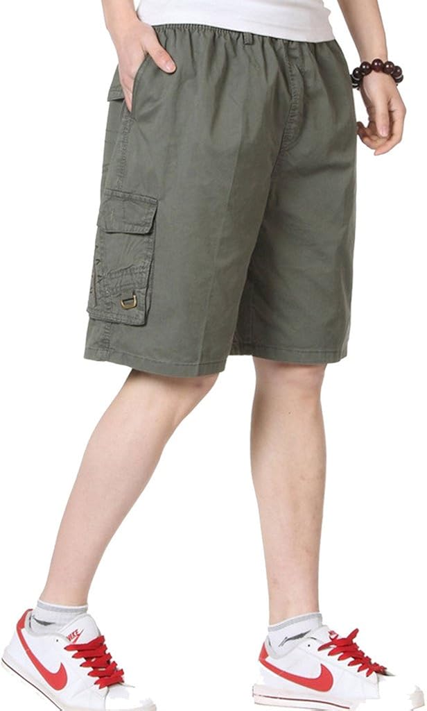 mens elastic drawstring cargo shorts