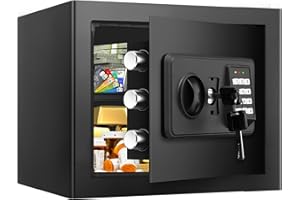 1.2 Cuft Small Home Safe Fire and Waterproof, Anti-theft Fireproof Safe Box with Digital Keypad, Spare Keys and Removable She