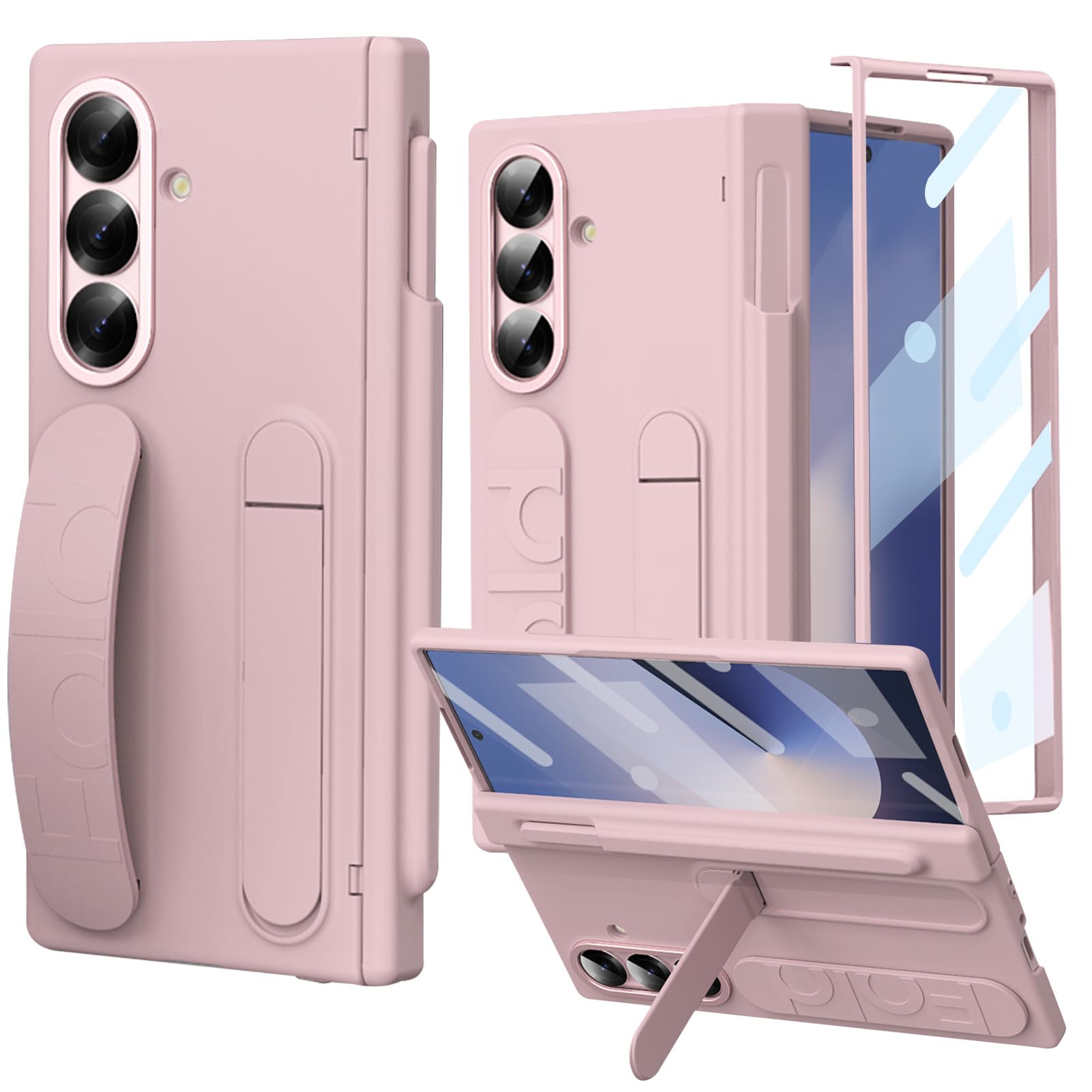 Photo 1 of PUROOM for Samsung Galaxy Z Fold 7 Case with Finger Strap Built-in S Pen Slot & S Pen Full Hinge Coverage Protection Screen Protector Cover for Samsung Galaxy Fold 7 (Pink)