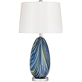 Possini Euro Design Pablo Modern Table Lamp 27" Tall Swirling Multi Color Blue Hand Blown Art Glass Metal White Tapered Drum 