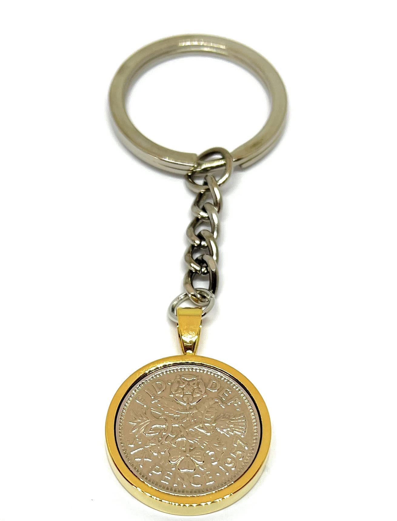 1957 69th Birthday Keyring-British Sixpence Keyring- Mum, Dad, Brother, Sister- 69th Birthday-Coin Keyring, Sixpence Coin, 69th Anniversary GLD