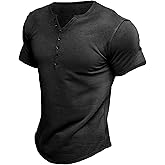 Comdecevis Men's Henley Shirts Short Sleeve Regular Fit Shirts Vintage Casual Button V Neck T-Shirts for Men