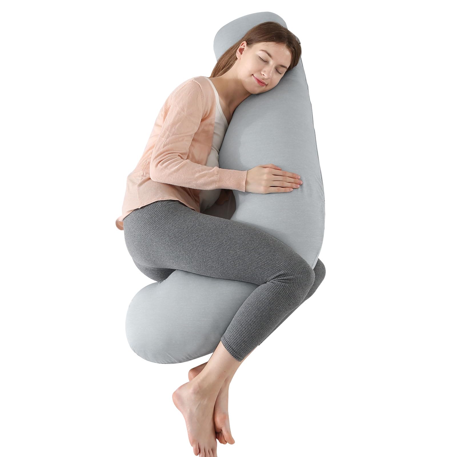 SHANNA Pregnancy Pillow for Sleeping, J Shaped Full Body Pillow Pregnancy Pillows, Maternity Pillow Support for Back, Hips, Legs for Pregnant Women, With Washable Cover (Cooling Grey)