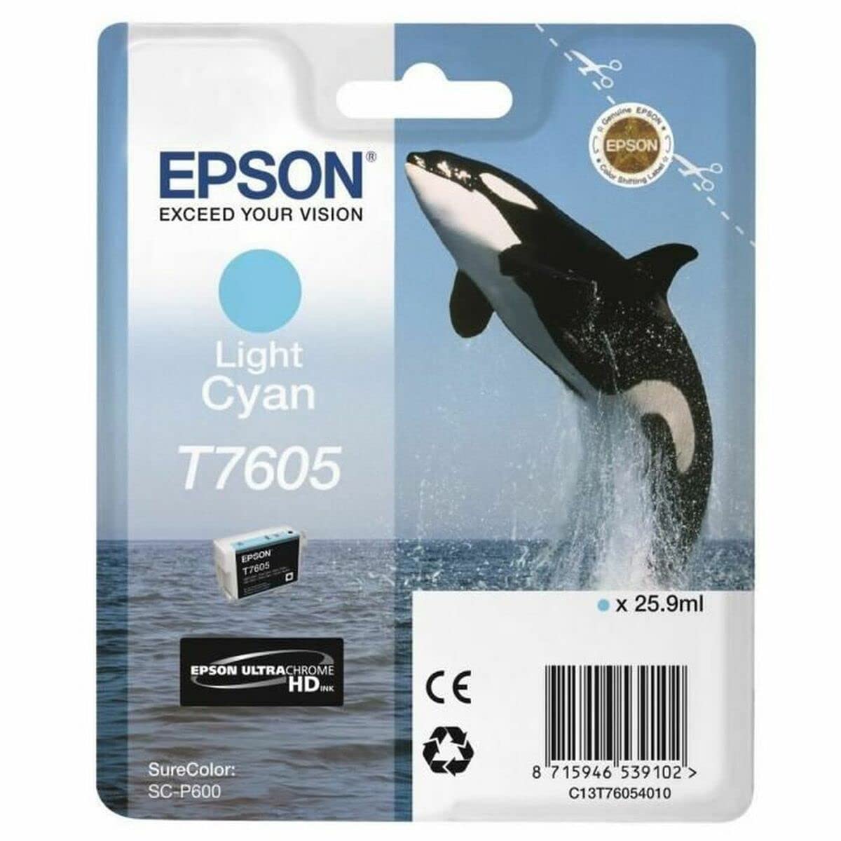 Epson C13T76054010 T7605 Ink Cartridge, Light Cyan, Genuine