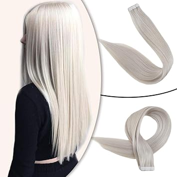 Runature 20 Straight White Blonde Color Tape In Hair Extensions