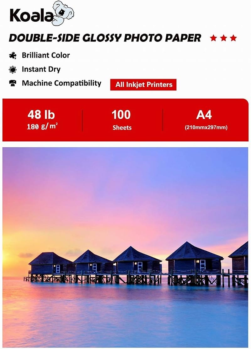 Koala Double Sided Glossy Inkjet Photo Paper A4 180gsm 100 Sheets