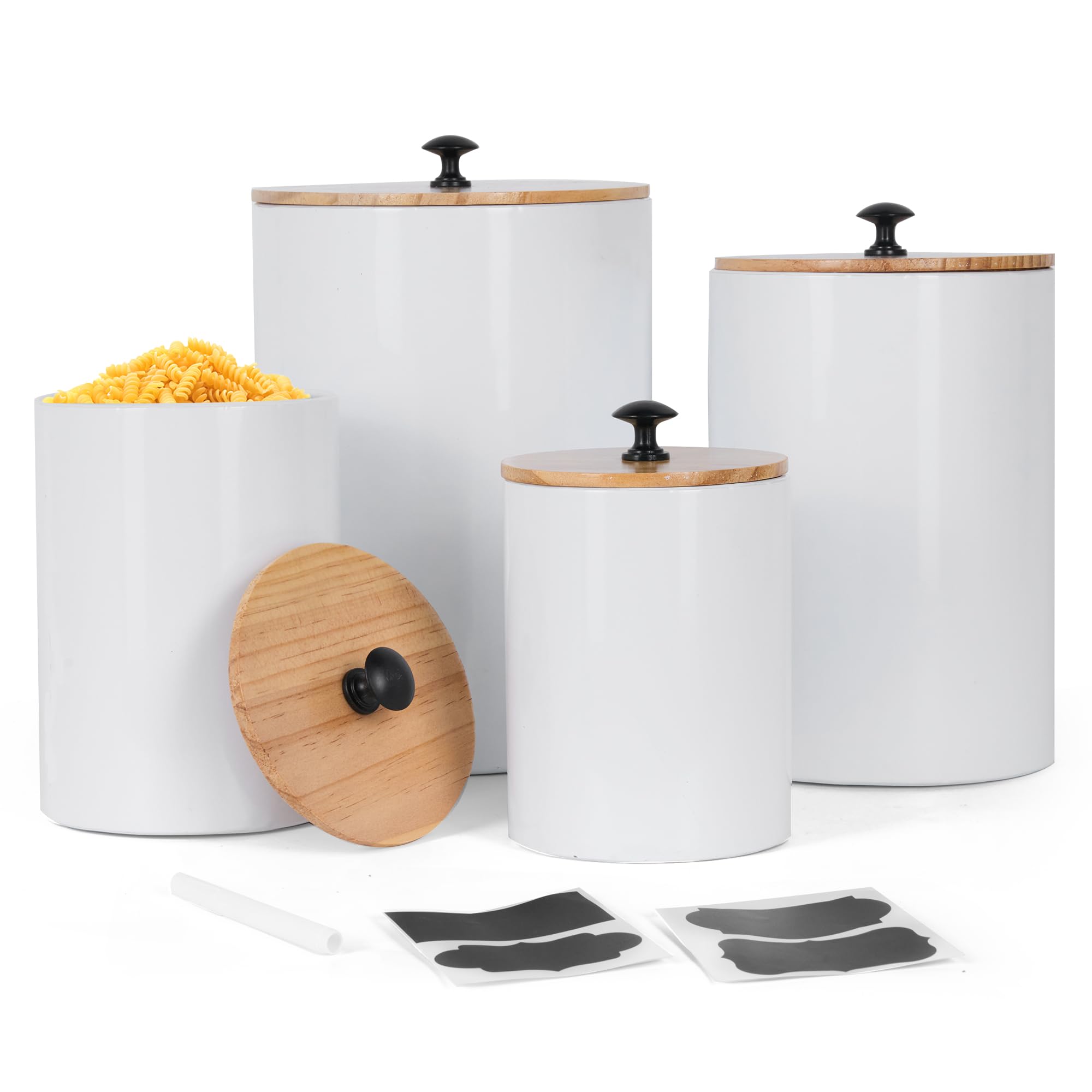 Photo 1 of Defined Deco Kitchen Canisters with Airtight Lids - Set of 4 with Customizable Chalkboard Labels & Marker Pen - White Iron Canister Set for Storage Containers for Coffee, Tea and Sugar