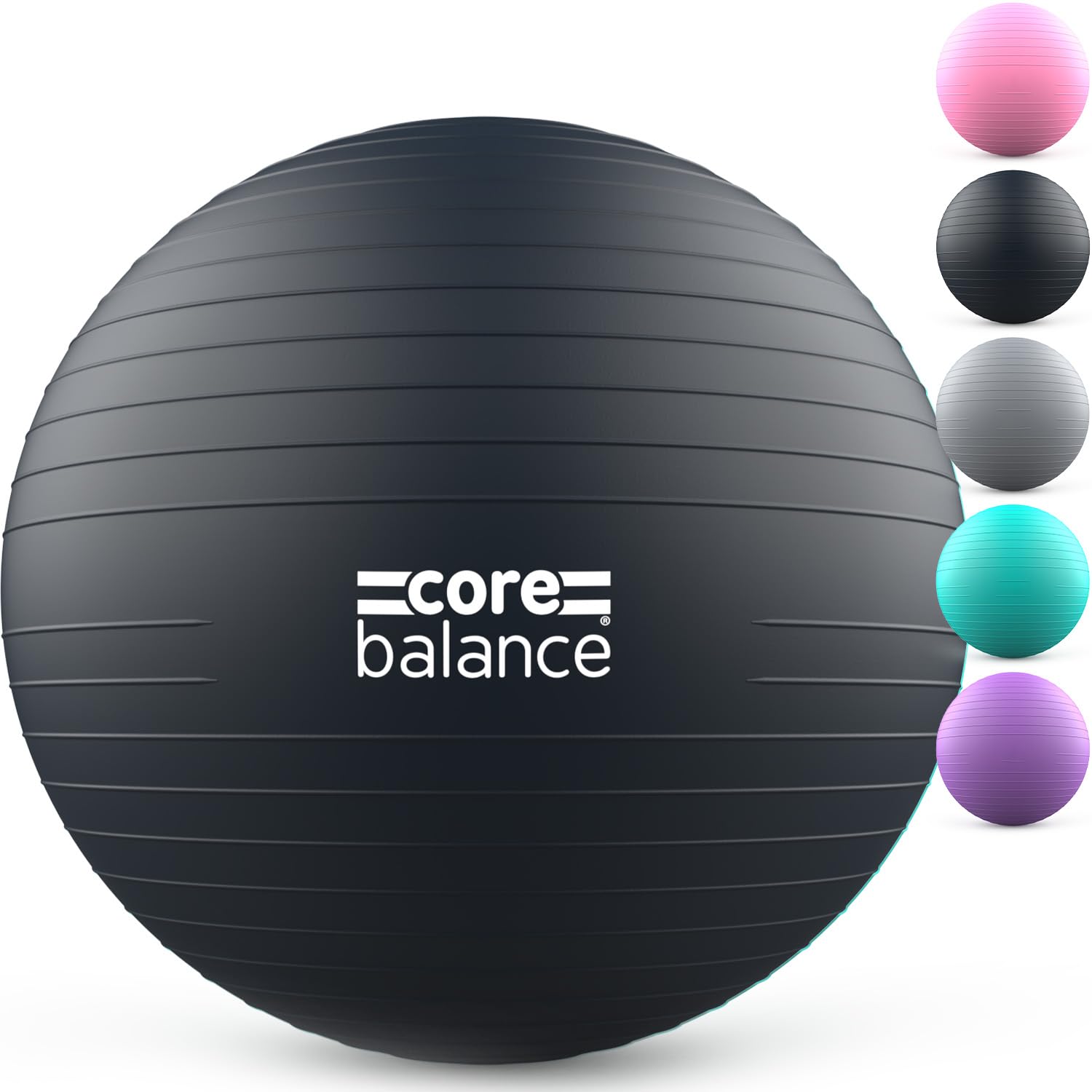 Photo 1 of Core Balance Exercise Ball for Workouts, Anti-Burst and Slip Resistant, Swiss Yoga Ball for Pregnancy, Stability, Fitness and Physical Therapy, 4 Sizes, with Pump (22" / 55cm Black)