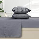 Tribeca Living Queen Bed Sheet Set, Soft Egyptian Cotton Sateen Solid Sheets and Pillowcase Set, Deep Pocket, 500 Thread Count, 6-Piece Luxury Bedding, Steel Grey