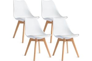 CangLong Dining Chairs Set of 4, Mid Century Modern Kitchen and Dining Chair, Soft Padded Dining Desk Chairs with Wood Legs, for Kitchen, Dining, Living Room & Bedroom, White