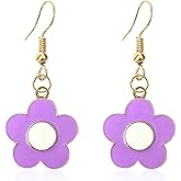 Seakuur Floral Dangle Earrings for Women Oil-Drop Alloy Statement Earrings Gold Tone Flower Drop Earrings