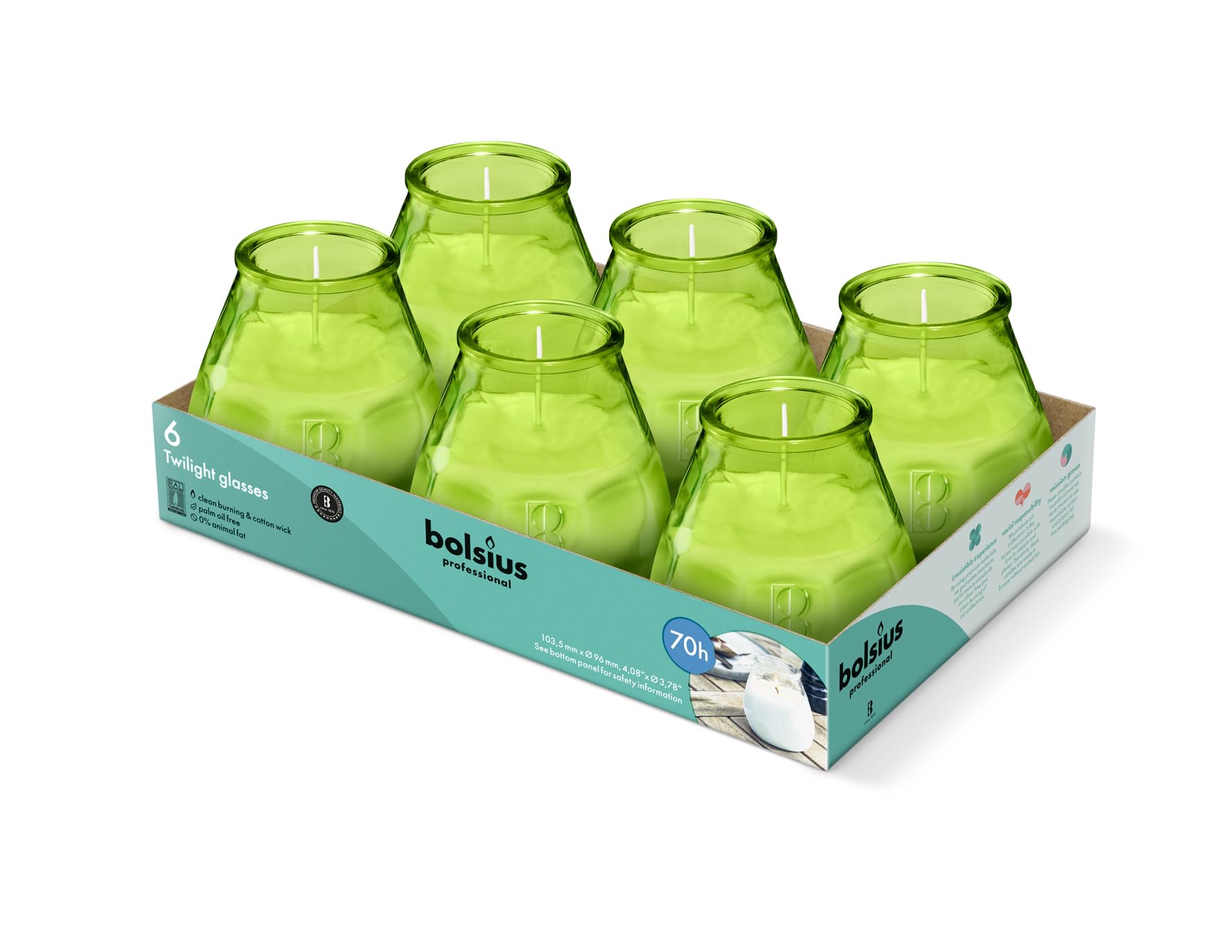 Bolsius – Outdoor Candles - 6 Pieces - in Glass - Lemon - Burning Time 70 Hours - No Palm Oil - Clean Burning - Cotton Wick - Non Scented, Yellow