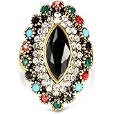 HAIXIAN Gold Eye Shap Cubic Zirconias Ring for Women,14K Yellow Gold Plated Cocktail Party Crystal Turkish Ring,Multi Stone Turkey Ring Jewelry for Her