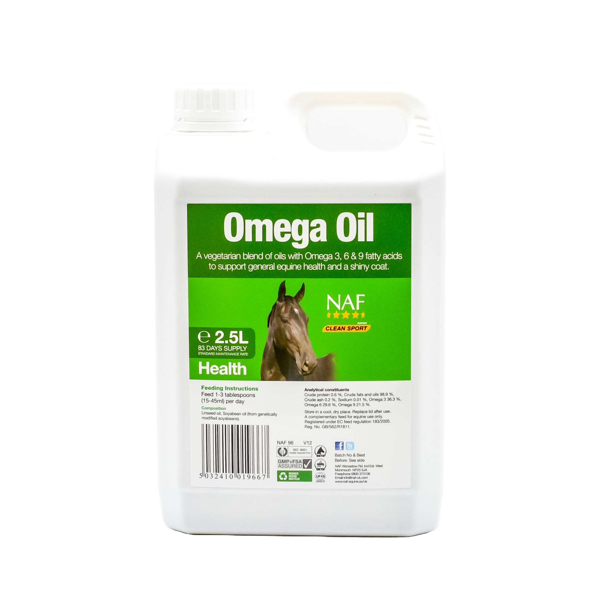NAF Omega Oil 2.5L – Natural Omega 3, 6 & 9 Supplement for Horses – Supports Skin, Coat Condition, Joint Mobility & Overall Health – Cold-Pressed Oil Blend