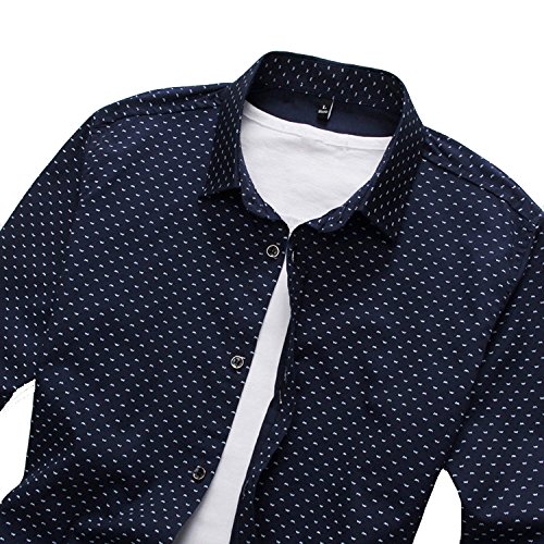 YTD Mens 100 Cotton Casual Slim Fit Long Sleeve Button Down Printed Dress Shirts US M Navy Blue