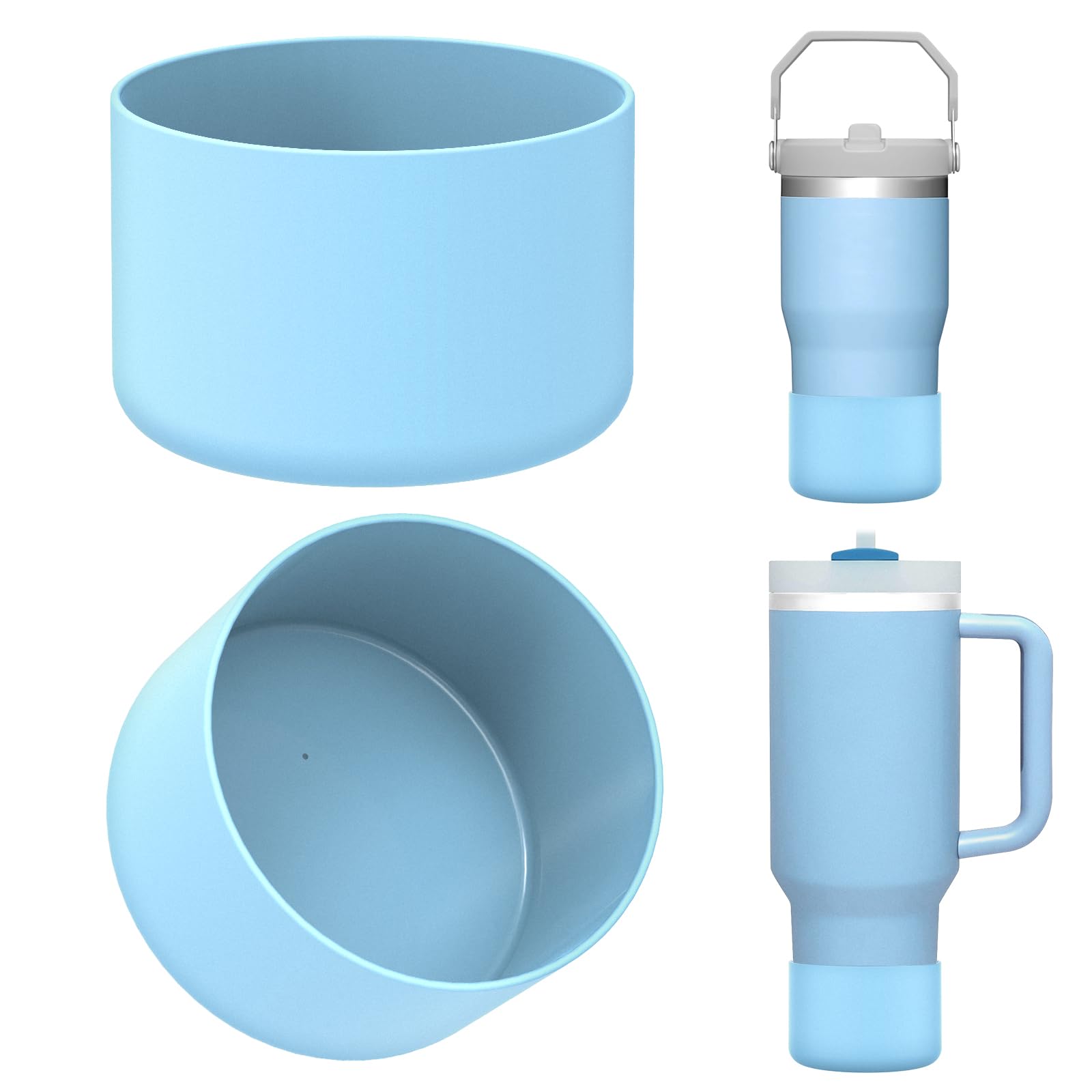 Linkidea 2 Pack Water Bottle Boot Compatible with Stanley Quencher H2.0 20oz/30oz/40oz, IceFlow Flip 20oz/30oz Tumbler, Silicone Bottle Bottom Sleeve Cover Bumper Protector (Light Sky)