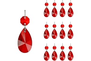 GOLDENHAITAI 12pcs Colored Chandelier Crystals Prism, Replacement 38mm Teardrop Hanging Glass Beads Christmas Decoration (Red)