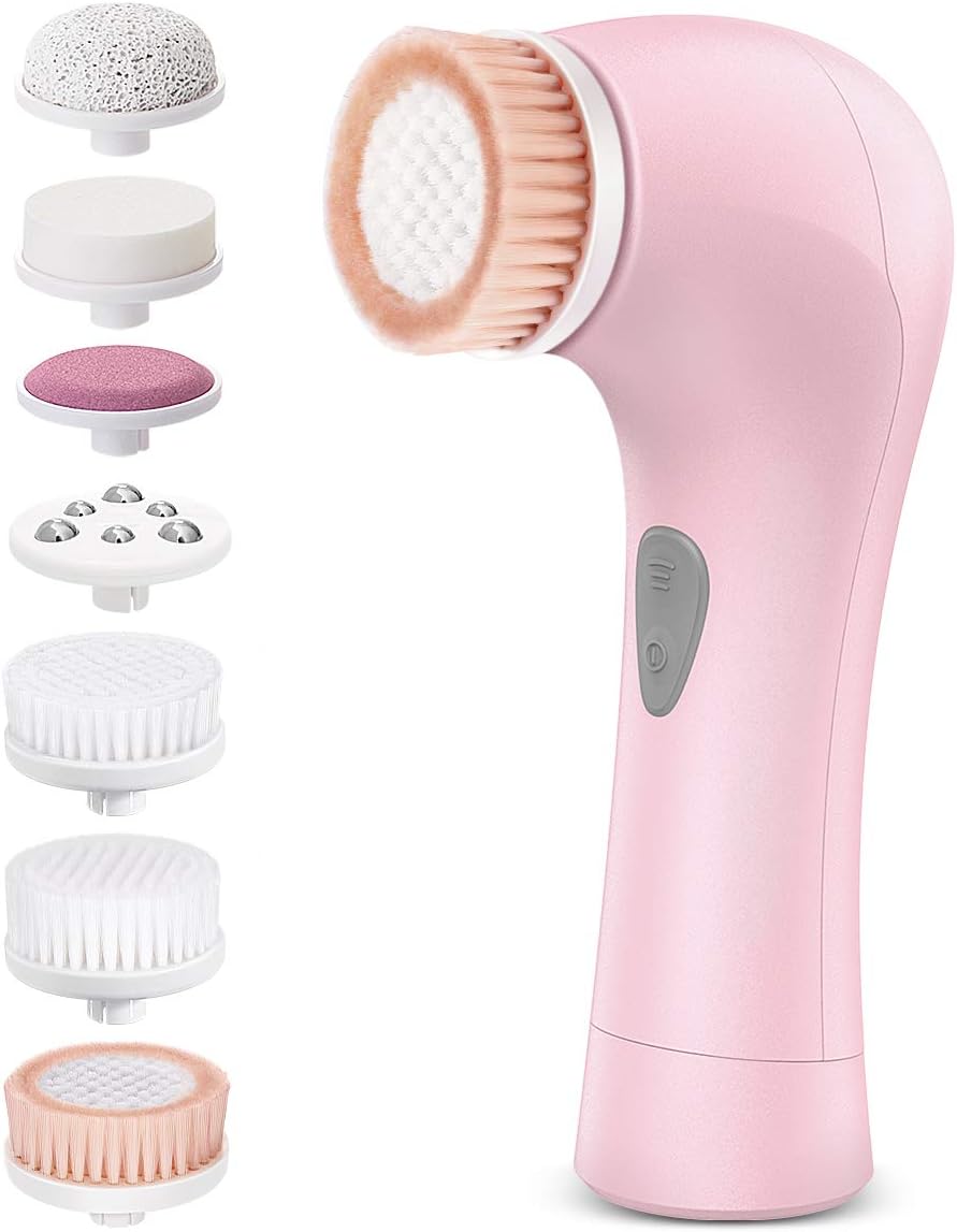 Facial Cleansing Brush, Waterproof Face Brush Skin Cleansing Scrub with 7 Heads, ETEREAUTY Spin Brush for Deep Cleansing Exfoliation, Facial Cleanser Brush for Massaging, Skin Exfoliation (Pink): Health & Personal Care