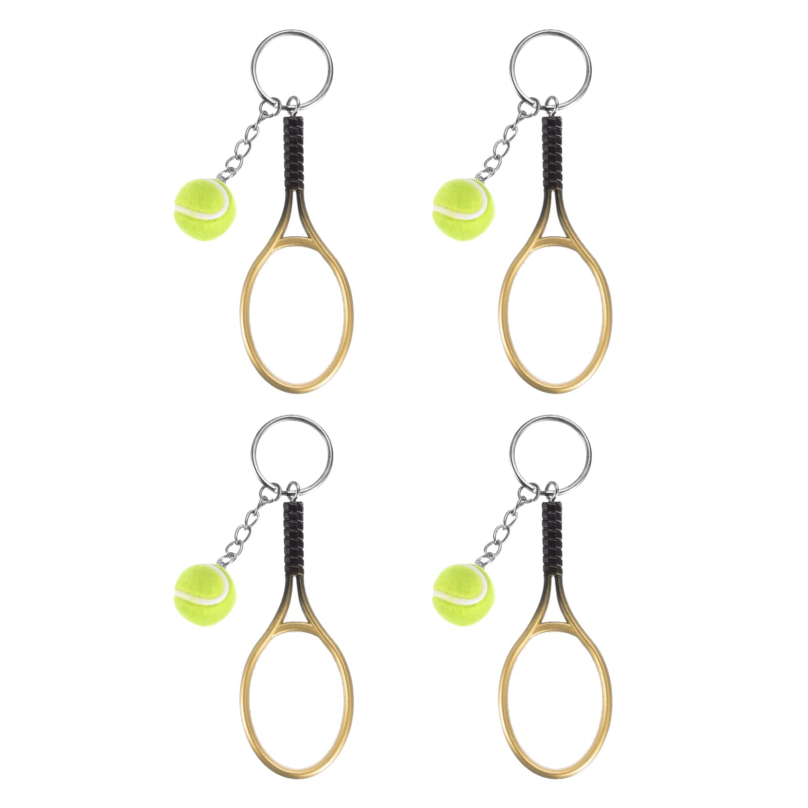PATIKIL Tennis Keychain, 4Pcs Mini Tennis Racket Keychain Key Ring Tennis Ball Cute Sports Keyrings for Sport Lovers, Gold Tone