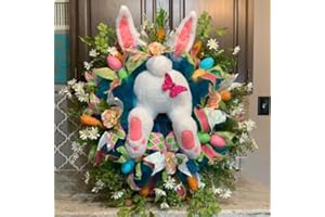 BNGXR Easter Bunny Door Ornament, 2024 Upgrade Easter Wreaths for Front Door Easter Bunny Rabbit Garland Wreath, Premium Handmade Easter Bunny Butt Wreath Decorations Adorable Thief Bunny Butt Garland (D)