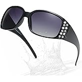 SANARITA Polarized Sunglasses for Women, Rhinestone Bling Oval Sun Glasses for Driving/Shopping UV Protection Shades