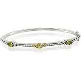 IceCarats 925 Sterling Silver Vintage Green Peridot Hinged Bangle Bracelet | Oval Cut, Natural, Prong Set, 1.50 ct, 7.5 inch