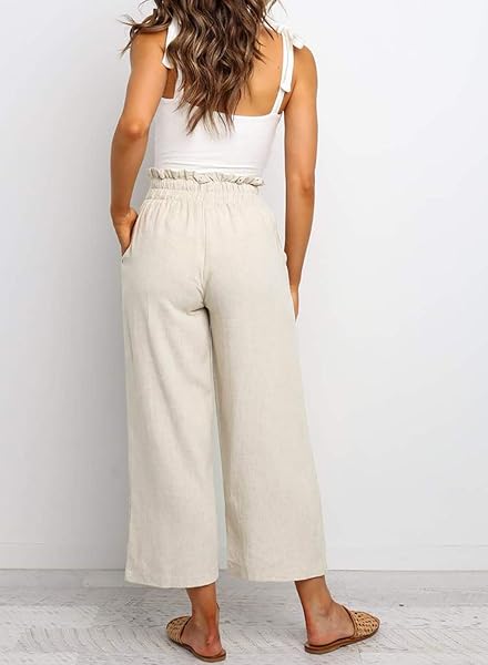 DOKOTOO COMFY CASUAL LOOSE STRETCH DRAWSTRING TIE ELASTIC WAIST SOLID JOGGING JOGGER WORK OFFICE WIDE LEG PANTS SWEATPANTS FOR WOMEN WITH POCKETS KHAKI MEDIUM