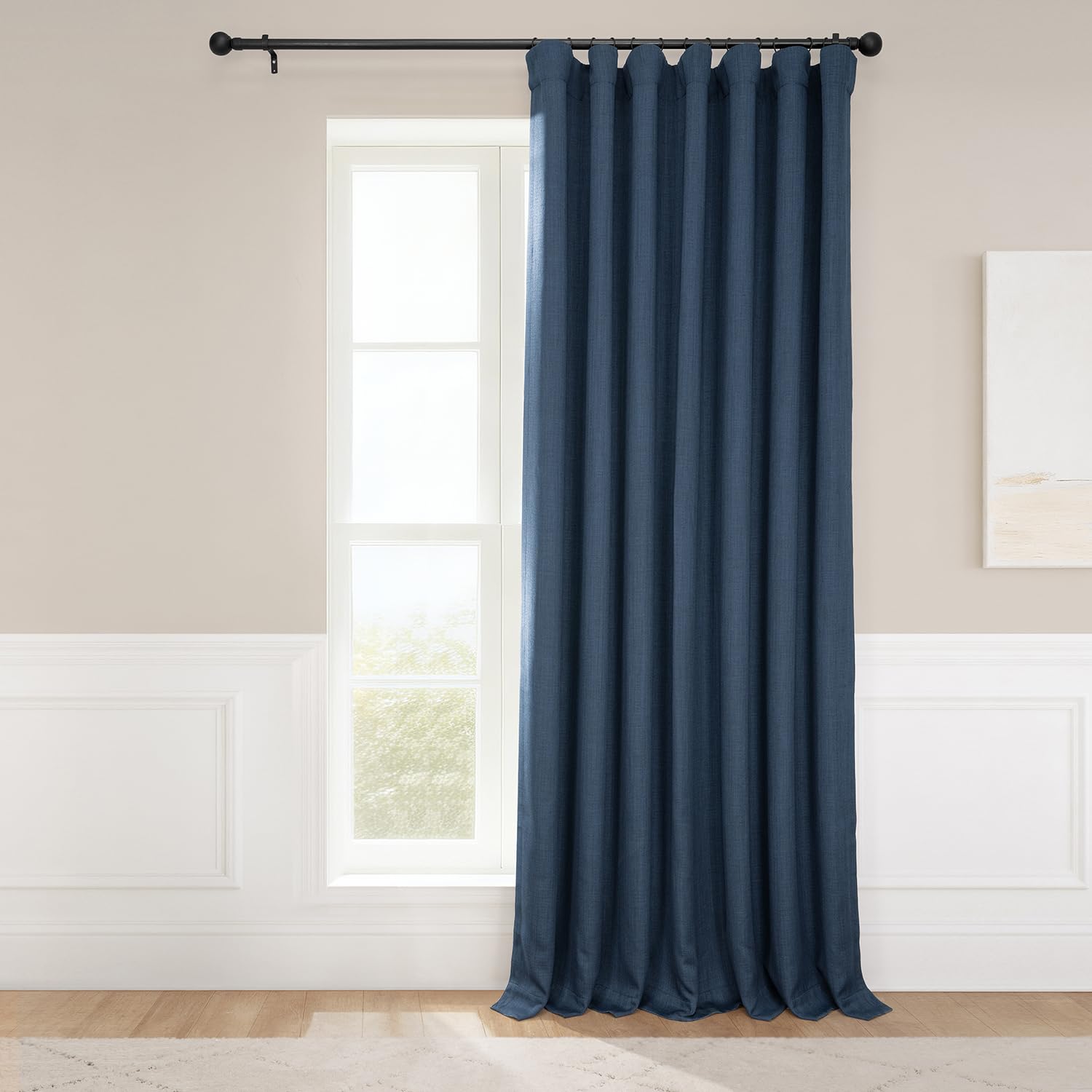 HPD Half Price Drapes Faux Linen Textured Room Darkening Curtains for Bedroom 96 Inches Long (1 Panel), 100W X 96L Extra Wide Curtains for Living Room Home Decor, Nightfall Navy
