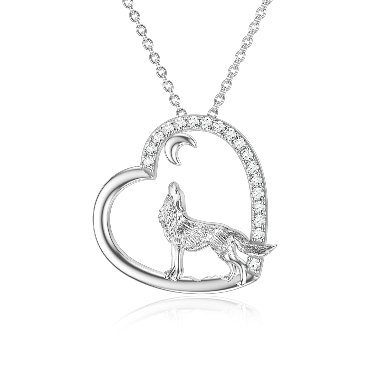 ROMANTICWORK Wolf Necklace Sterling Silver Heart Pendant Necklace Wolves Jewellery Birthday for Women Girls Sister