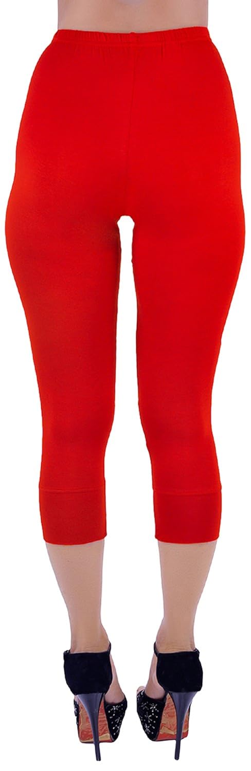 shyie lycra scarlet red women's premium quality plain calf capri