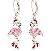 Christmas Flamingo Earrings for Women Pink Flamingo Earrings Dangle Sterling Silver Cute Bird Jewelry Holiday Gifts
