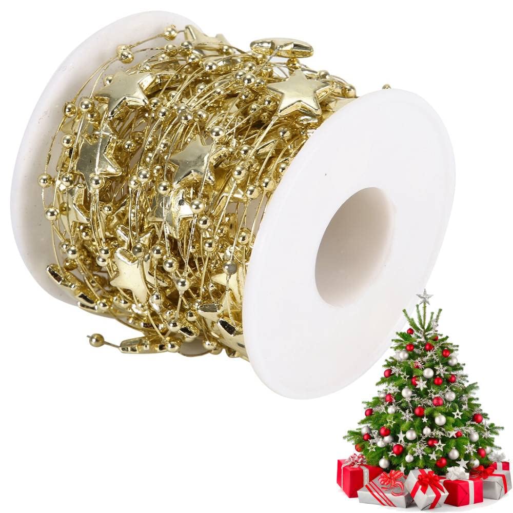 10 Meters/Roll (Golden) Pearl Bead Roll ABS Bead Chain Five- Pointed Star Decorative String DIY Wedding Party Home Decoration Clothing Accessories