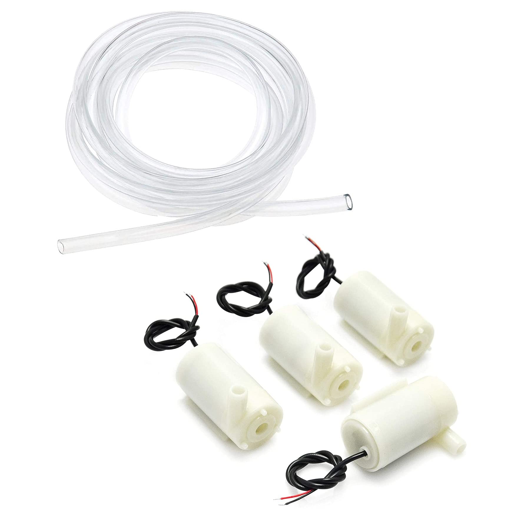 4Pcs Micro Submersible Mini Water Pump DC 3V 5V with 3 metres Clear Vinyl Tubing Set, Low Noise Brushless Motor Pump, New Water Pumps for Fish Tank Garden Plant