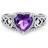 DOTOUJOUR Natural Amethyst Promise Ring for Women Celtic Knot 8mm Heart Cut Amethyst Rings 925 Sterling Silver