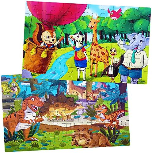 Jigsaw Puzzles for Kids,Set of 2 Toddlers Puzzles(60 pieces each),Dinosaur and Animals Children's Puzzles,Educational Learning Toy,Kid puzzle for Boys and Girls age 3 4 5 6 Year Old Gift
