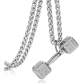 FIZIZDH Stainless Steel Weightlifting Barbell Pendant Necklace, Unisex, 24 inch Keel Link Chain