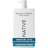 Native Clean Body Wash for Women &amp; Men, Sea Salt &amp; Cedar Scent, 36 fl oz | Gentle &amp; pH Balanced for Sensitive Skin | 24HR Freshness | Free of Sulfates, Parabens, Phthalates | Vegan &amp; Cruelty-Free