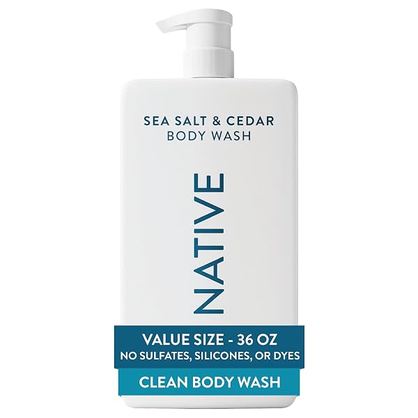 NATIVE BODY WASH FOR WOMEN & MEN, SEA SALT & CEDAR, 36 OZ PUMP BOTTLE, SULFATE-FREE & GENTLE