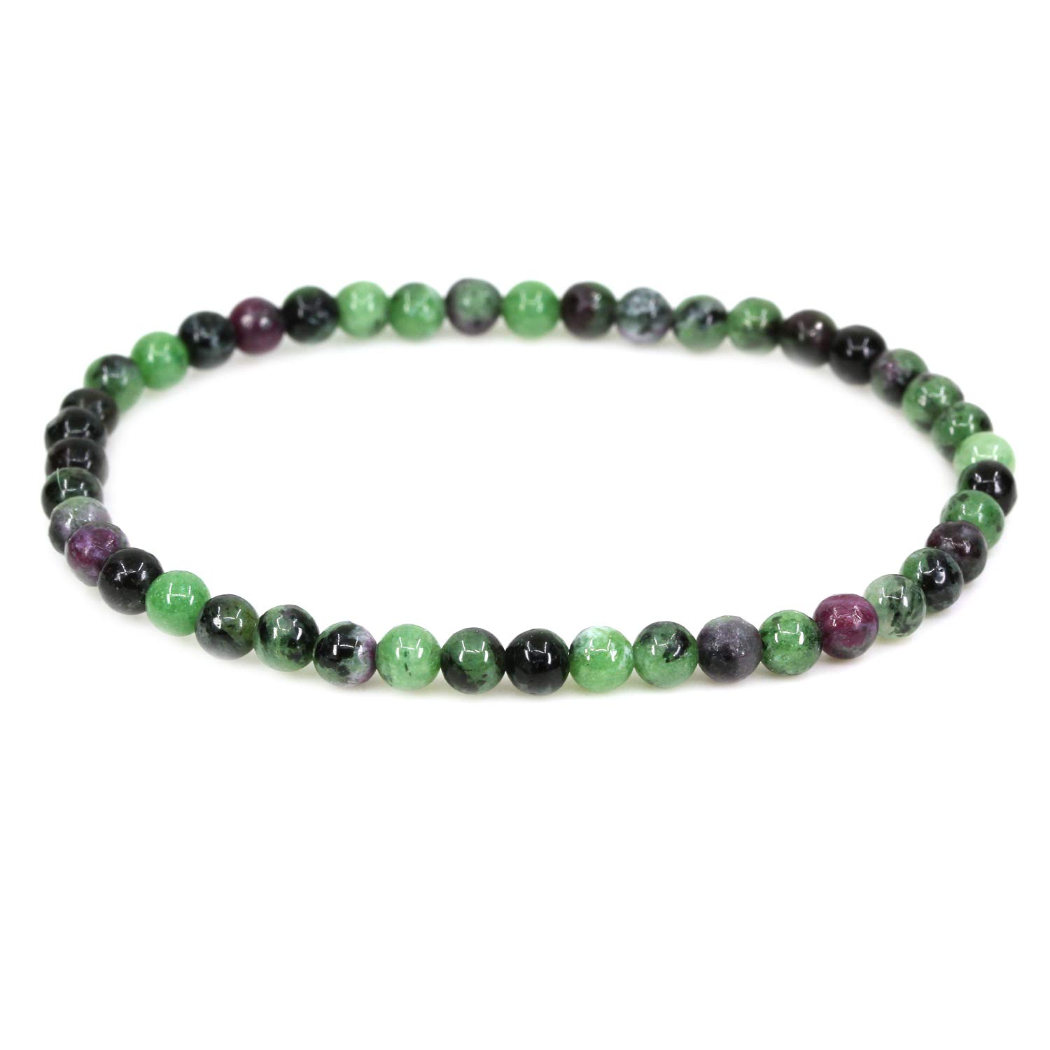 CHENYUE Natural Ruby in Zoisite 4mm Round Beads Stretch Bracelet 7" Unisex